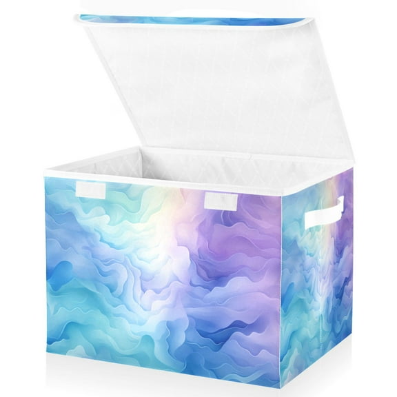 Large Lidded Foldable Storage Baskets Cubes Boxes Lids Bin for Home Bedroom Office Tie-dye Purple