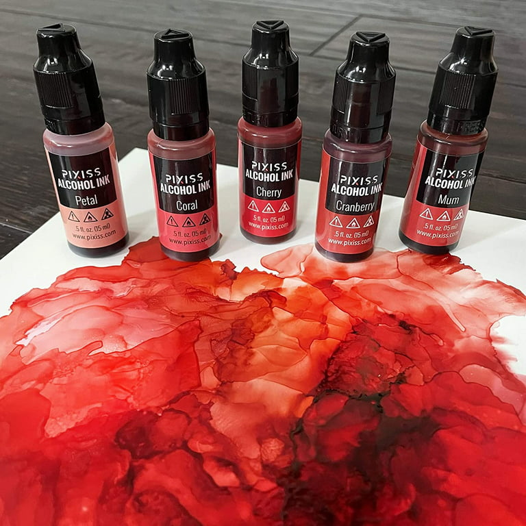 Pixiss Reds Alcohol Inks Set, 5 Shades of Highly Saturated Red Alcohol Ink,  for Resin Petri Dishes, Alcohol Ink Paper, Tumblers, Coasters, Resin Dye 