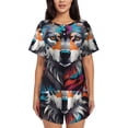 thumbnail image 1 of Balery Tie-Dye Wolf Head Conjunto de Pijama para Mujer con Estampado, Dos Piezas de Manga Corta y Shorts, Ropa de Dormir Suave con Cuello Redondo y Bolsillos-Medium, 1 of 6