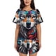 thumbnail image 1 of Fotbe Tie-Dye Wolf Head Conjunto de Pijama Estampado para Mujer, 2 Piezas, Ropa de Dormir con Camiseta de Manga Corta y Shorts Suaves-Small, 1 of 6