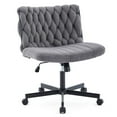 thumbnail image 1 of QinaQin Silla de escritorio con ruedas, sin brazos, tapizada en tela blanca y asiento amplio tipo criss cross, altura ajustable para oficina o tocador, 1 of 7