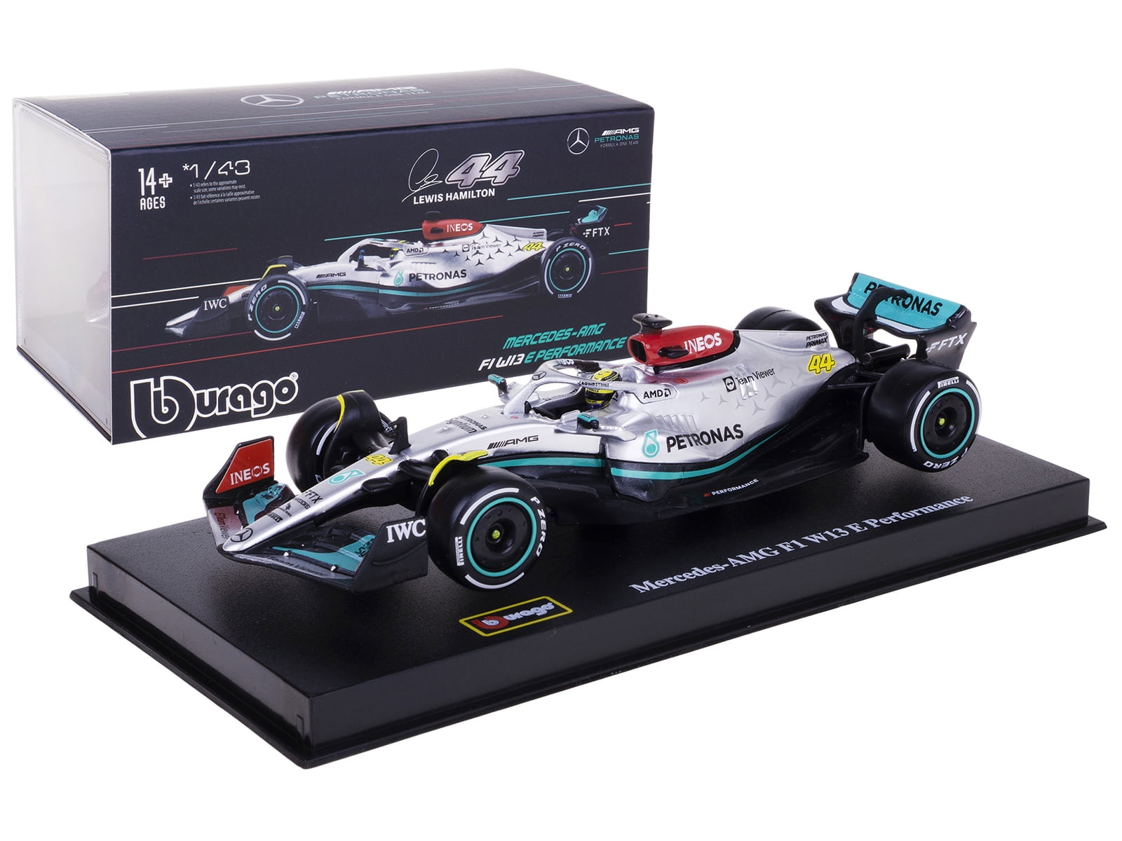 Burago 1/43 F1 MB W13 E Performance 2022 #44 Lewis Hamilton Diecast Model -  Wonderland Models, B18-38066H