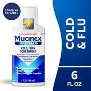 Mucinex Fast-Max Cold, Flu, & Sore Throat Relief Medicine, OTC Cough Suppressant, Expectorant, 6 fl oz