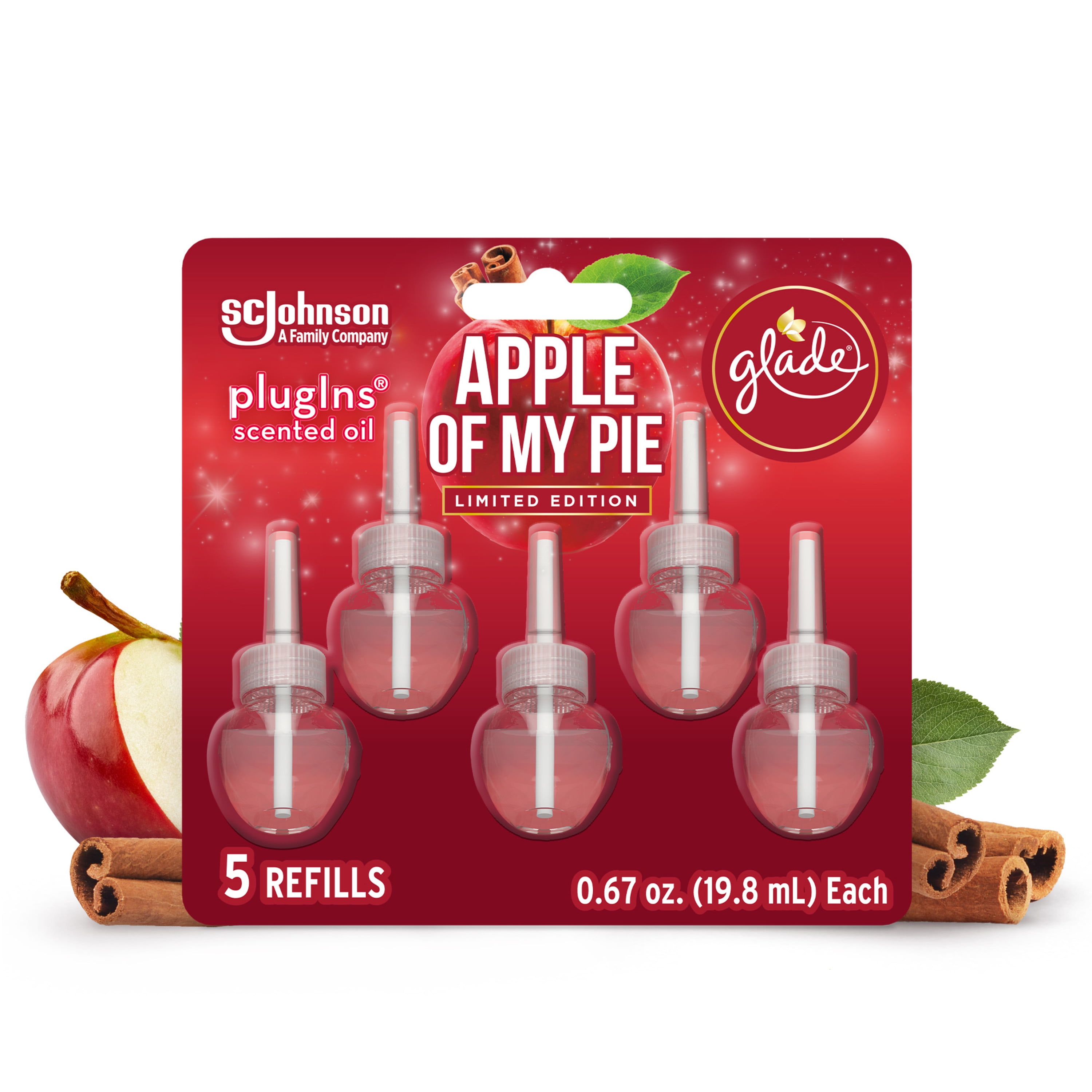 Glade PlugIns Refill 5 CT, Apple Of My Pie, 3.35 FL. OZ. Total, Scented Oil Air Freshener Infused with Essential Oils