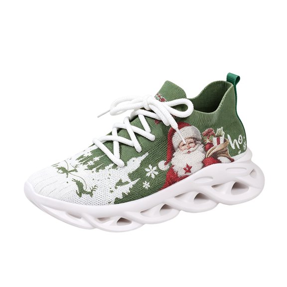 Mens Womens Christmas Themed Running Sneakers, Festive Sports Shoes with Santa Claus Design Breathable Athletic Tennis Shoes,39