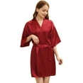 thumbnail image 5 of Defitshape Women's Satin Kimono Bath Robe Billowy Bathrobe Short Sleeve Bell Bridesmaid Half Sleeved Engagement Elegant Red X-Small, 5 of 5