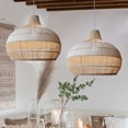 thumbnail image 6 of Arturesthome White Handwoven Rattan Boho Pendant Lighting Fixtures Wicker Hanging Ceiling Light Chandelier Handmade Woven Basket Lampshade1-Lights Natural E26/27, 6 of 14