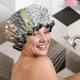 thumbnail image 5 of Shower Caps,Blue Floral and Petal Pattern Waterproof Shower Cap for Women 4 Pieces,Double Reusable Hair Cover for Shower PEVA Elastic Stretch Hem, 5 of 7