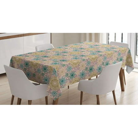 

Mandala Tablecloth Oriental Floral Pattern with Circles Background Middle Inspirations Rectangle Satin Table Cover Accent for Dining Room and Kitchen 52 X 70 Multicolor by Ambesonne