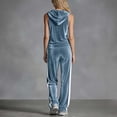 thumbnail image 6 of MLCDZ Women's Velvet 2 Piece Set Elegant V Neck Hooded Sleeveless Top and Elastic Waist Loose Fit Pants with Pockets Jogging Sets Velour Tracksuit 2000s, 6 of 7