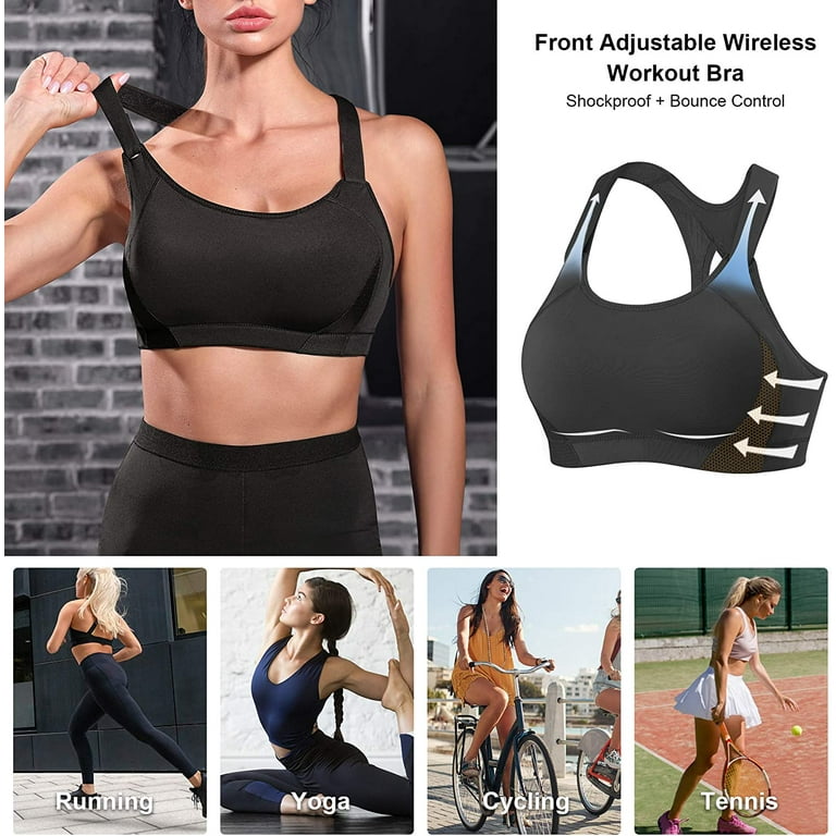 Nebility Women High Impact Support Sports Bras Criss Cross Back Bounce  Control Wirefree Front Adjustable Straps Black : : Clothing, Shoes  & Accessories