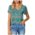thumbnail image 2 of ICHUANYI Clearance Women's Casual Sleeve Tops V-Neck Short Sleeve T- Cute Printed Summer Loose Blouses Tops(Mint Green, M) ICHUANYI WER2023081002525, 2 of 8
