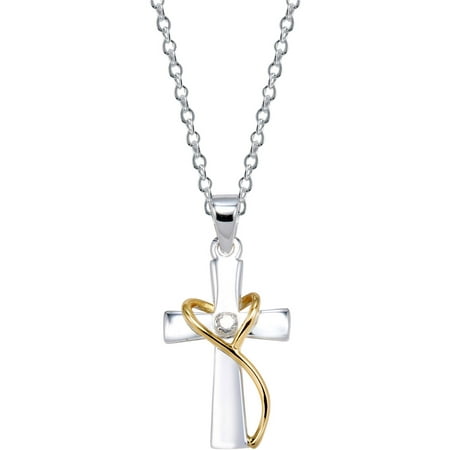Sterling Silver Two-Tone Cross Live By Faith Necklace - Walmart.com