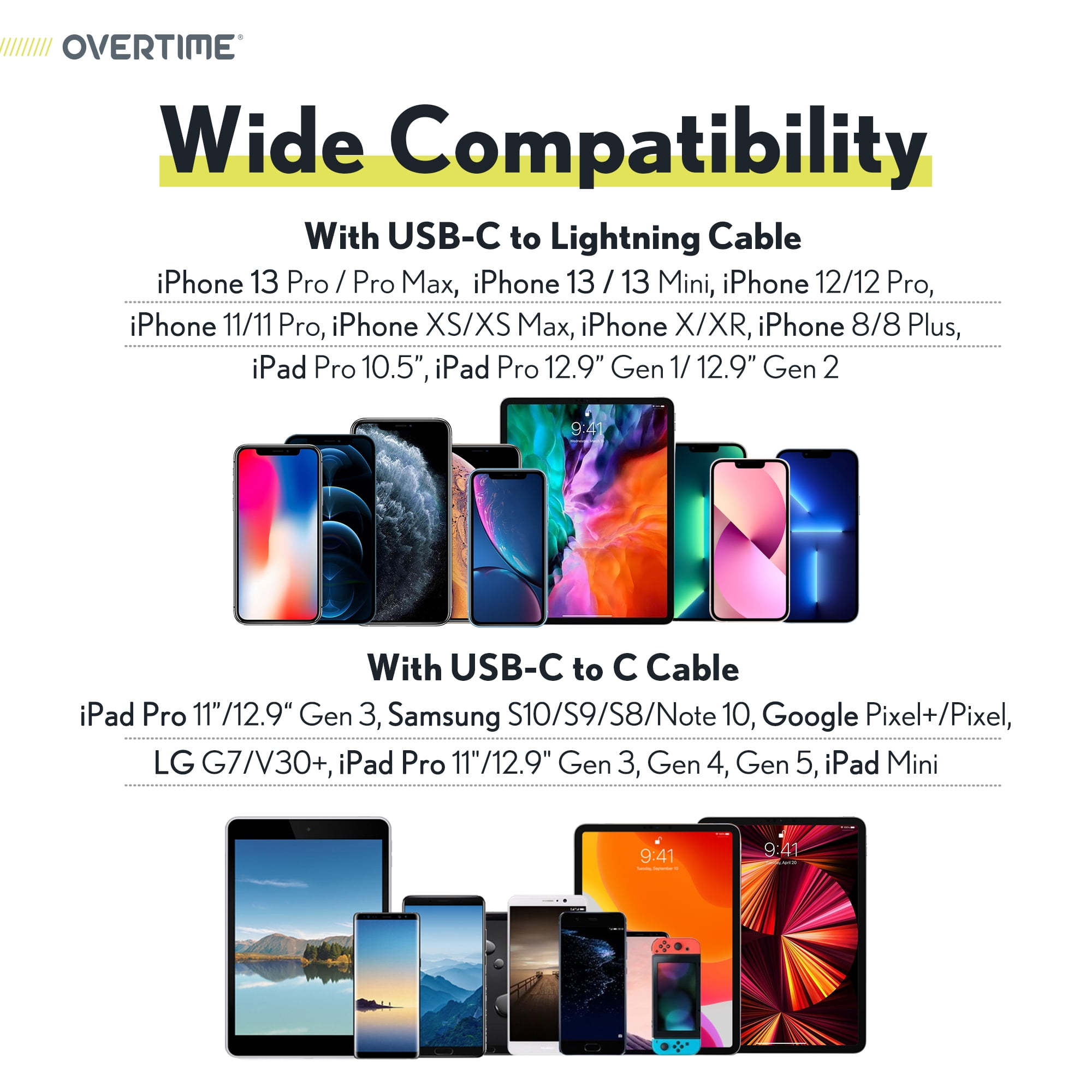USB C Charger Set, Overtime 20W Fast Charger and USBC-Lightning Cable 10ft - White