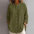 thumbnail image 2 of VBVC Women's Linen Cotton Button Down Shirt , Long Sleeve Loose Tunic Top For Women , Ladies' Lightweight Casual Blouse with Pockets,Army Green,S-3XL, 2 of 7