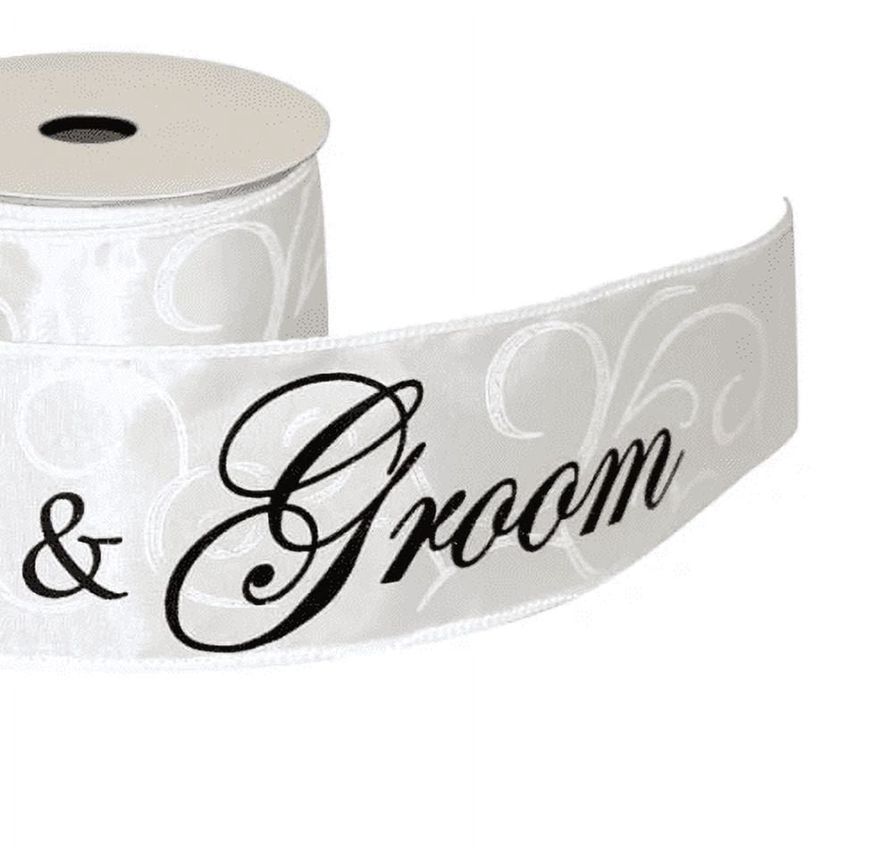JAM Paper Wedding White Polyester Bride Groom Ribbon, 30' x 2.5"