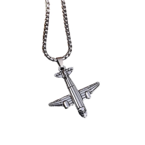 PikaLF Airplane Necklace for Men , Punk Rock Aircraft Pendant Necklace with 27.6” Chain, Hip Hop Necklace, Pilot Amulet Necklace, Flight Attendant Jewelry Gift for Aviation Traveler