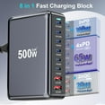 thumbnail image 3 of 500W USB C Charging Block, 8-Port Fast Charging Station, Dual PD 100W GaN III. Pro Multi-Device Charging Station, Laptop Charging Adapter Compatible with MacBook, DELL, iPad, iPhone, Samsung and more, 3 of 6