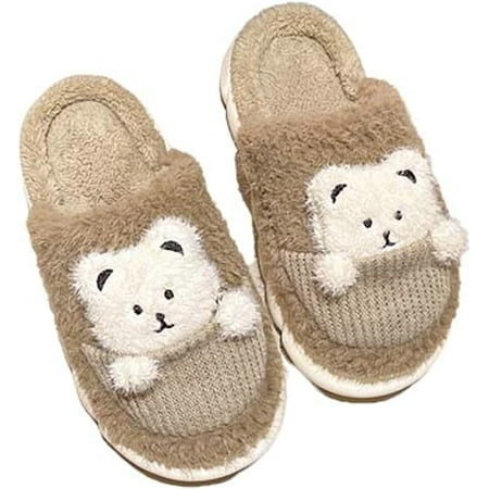 

PIKADINGNIS Fluffy Cute Bear Animal Slippers for Women Furry SoftFaux Fur Non-slip Winter Cozy House Home Shoes Fashion Men Shoes Indoor