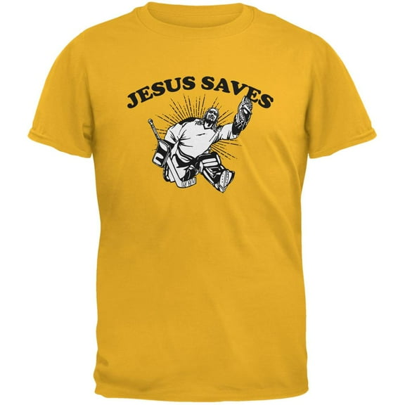 Jesus Saves Hockey Gold Adult T-Shirt - 2X-Large