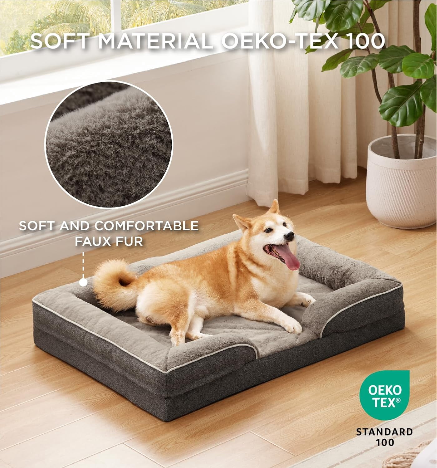 Orthopedic Dog Bed for Large Dogs, Supportive Foam Big Large Pet Bed Sofa with Washable Removable Cover, Waterproof Dog Couch Bed, Non-Slip Bottom and Egg-Crate Foam, Brown
