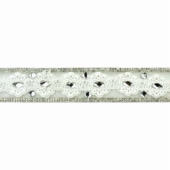 Iron-On Rhinestone Lace Trim - 1 1/2" Width (10 YDS)-BR-7550-1
