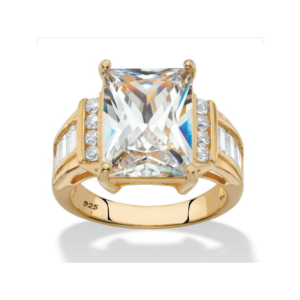 PalmBeach Jewelry EmeraldCut Cubic Zirconia Engagement Ring 13.22 TCW in 14k Yellow Gold over
