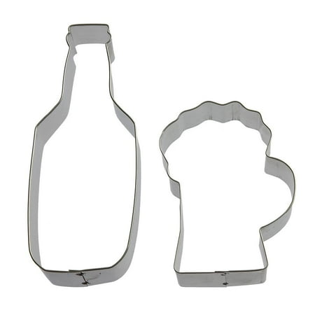 Beer Cookie Bouquet - Bottoms Up Cookie Cutter Set - 2 Piece - 6 in Beer Bottle, 4 in Beer Mug - Foose Cookie Cutters - US Tin Plated Steel HS0411