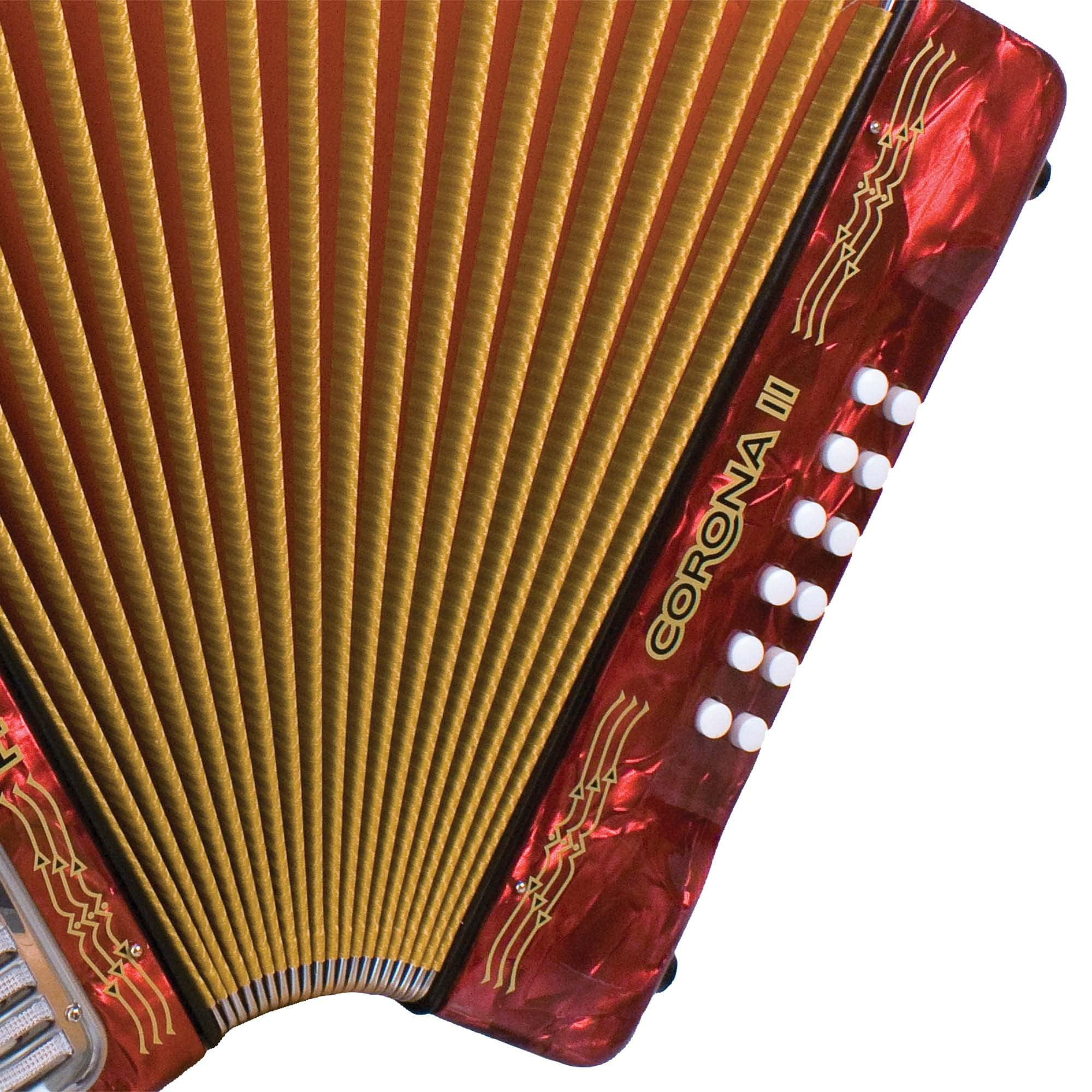 Hohner Corona II F/Bb/Eb Accordion - Pearl Red Bundle with Case, Gig Bag, Straps, and Austin Bazaar Polishing Cloth