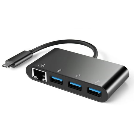 USB Type C Hub with Ethernet Adapter - USB-C to 3 Port SuperSpeed USB 3.0 Type A Hub Converter with RJ45 10/100/1000 Gigabit Network LAN Converter Combo Adaptor Card Cable Wire
