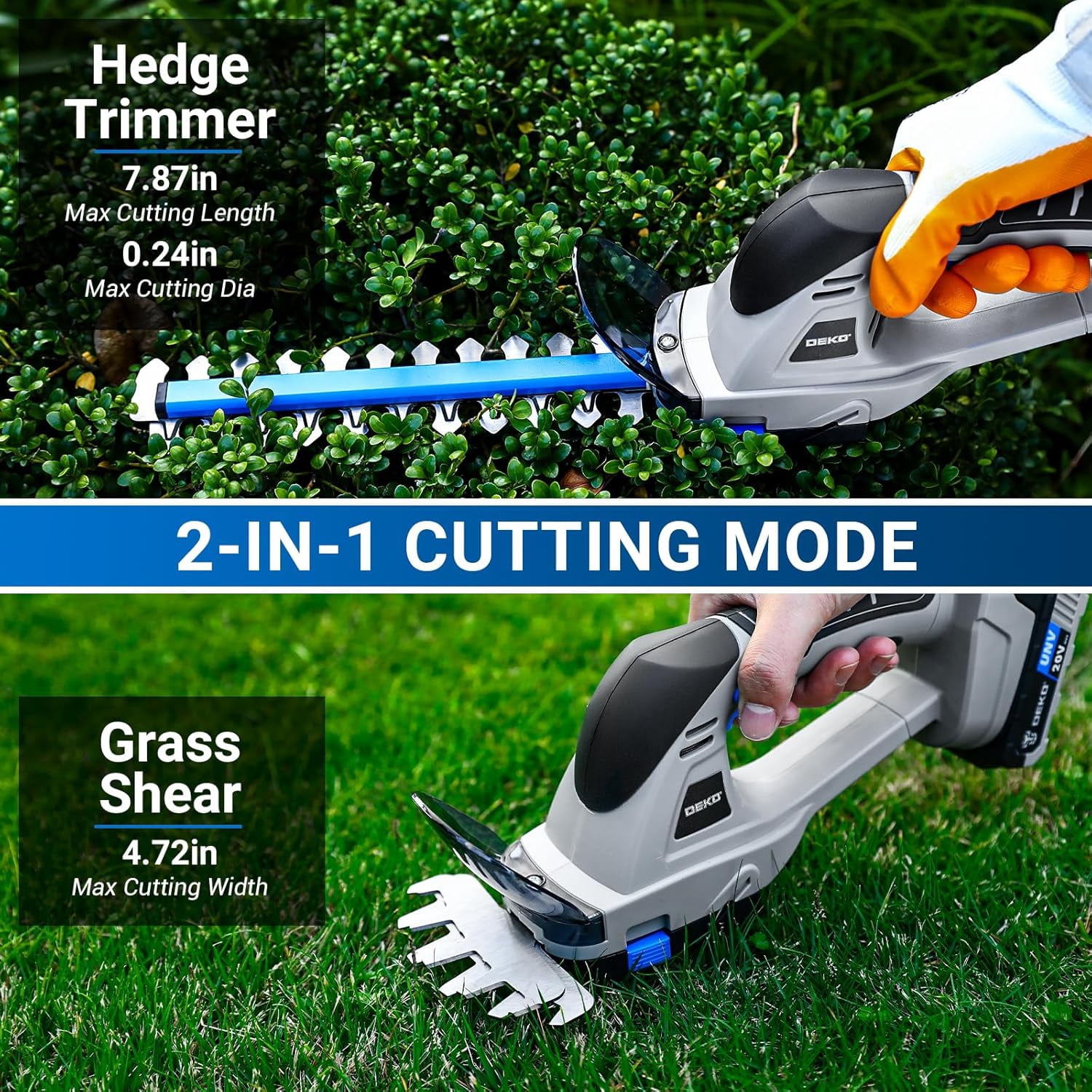 20V Cordless Hedge Trimmer 2-in-1 Grass and Bush Cutter with Battery for Yard Garden Lawn Maintenance