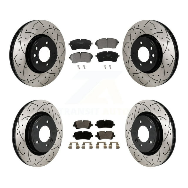 Transit Auto Front Rear Coated Drilled Slotted Disc Brake Rotors and Ceramic Pads Kit for Car Land Rover Discovery Range KDT-101368