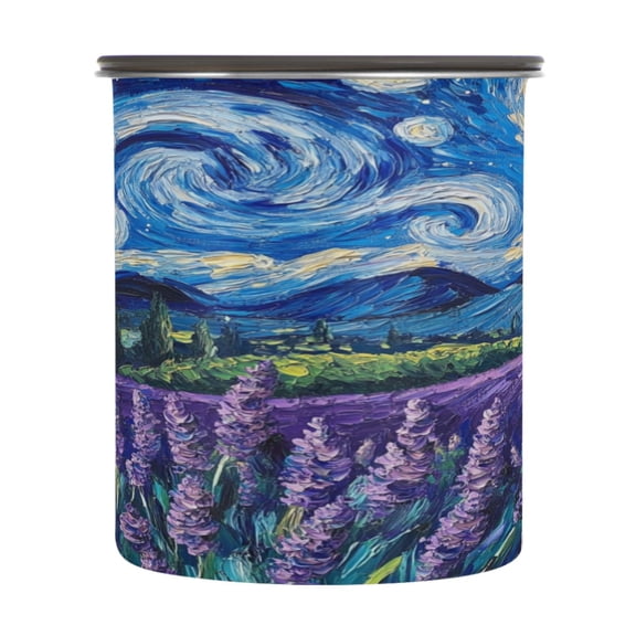 Wobogo Lavender Starry Night Food Storage Jars 304 Food Grade Stainless Steel Canisters With Vacuum Airtight Lids for Coffee Snacks Nuts Cereal 900ML