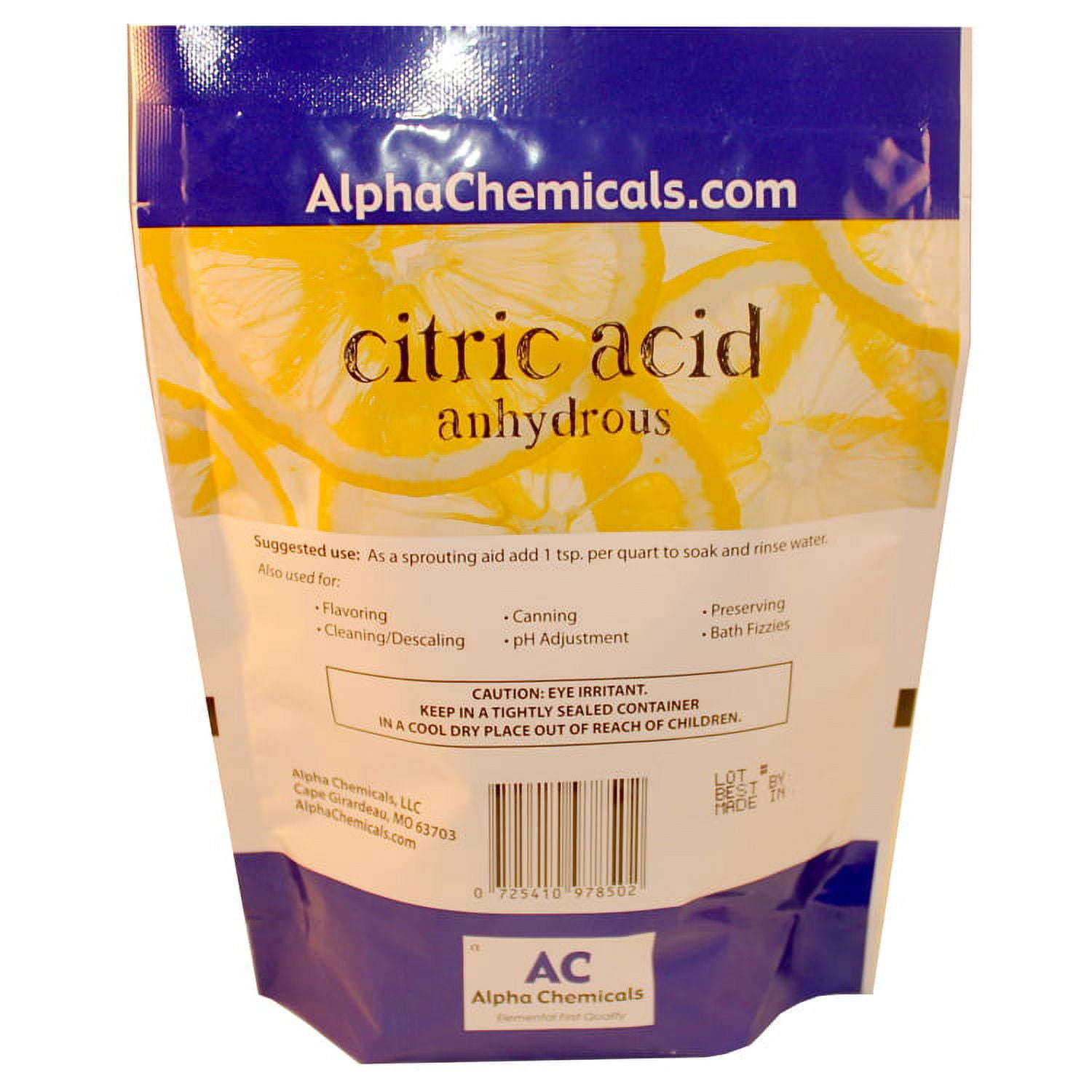 Alpha Chemicals Food Grade Citric Acid - 1 lb Bag