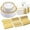 Gold, variant on Dinner Plates, 50 Dessert Plates, 50 Paper Napkins, 50 Cups, 50 Gold Plastic Cutlery Set