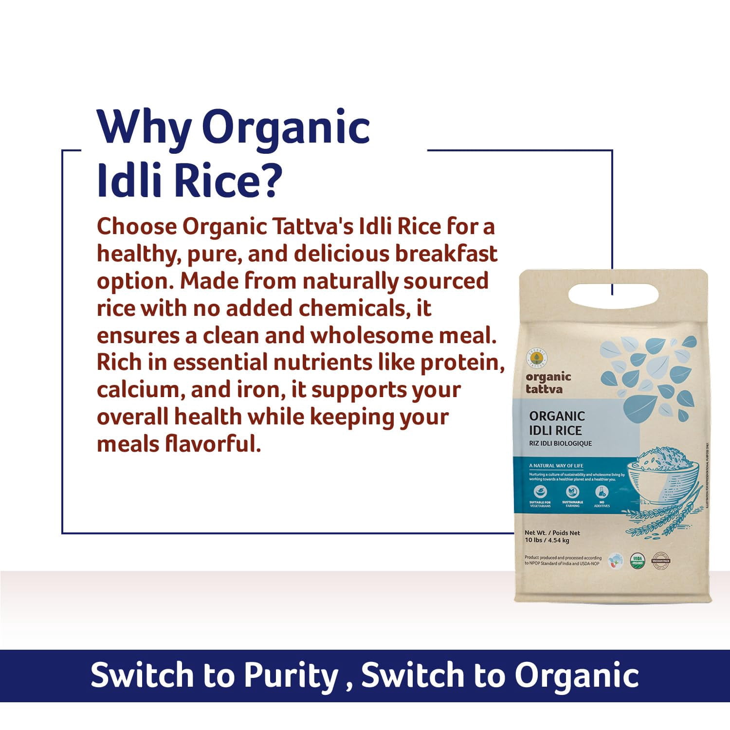 Organic Tattva Idli Rice 10LB, Short Grain Rice, Vegan, Kosher, Non GMO, No Additives, Gluten Free, USDA Certified
