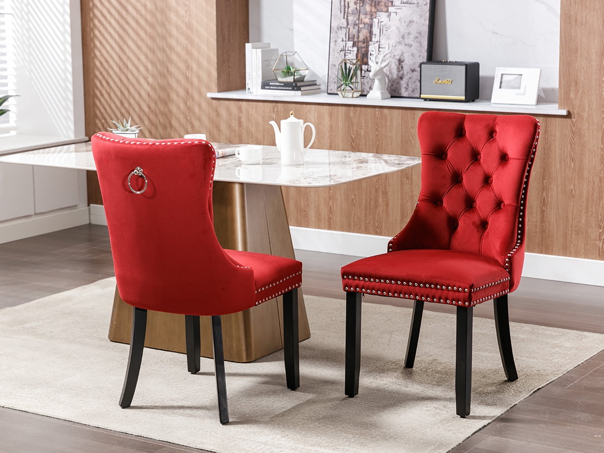 Red velvet dining room chairs discount