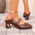 thumbnail image 4 of Women's Mary Jane Heels Trendy Square Toe Chunky Block Heel Pumps Buckle Straps Comfortable Soft Leather Dressy Shoes for Wedding Office Brown 7, 4 of 9