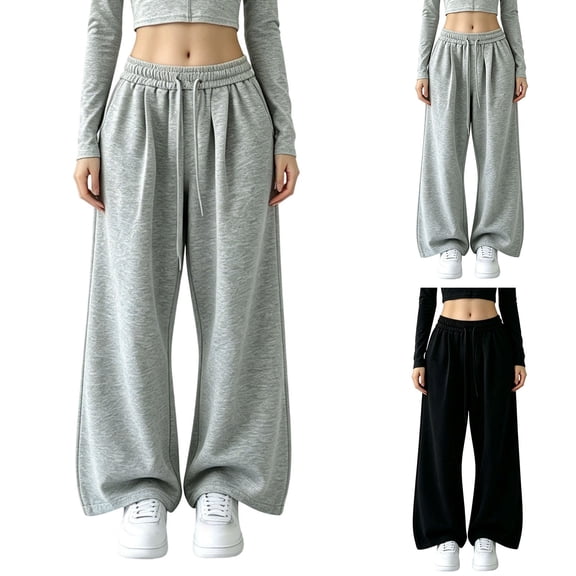 Drawstring Waist Women Casual Sweatpants Ladies Baggy Lounge Bottoms Pocket Wide Leg Joggers Pant Sports Pants