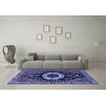 thumbnail image 3 of Ahgly Company Machine Washable Indoor Round Medallion Blue Traditional Area Rugs, 7' Round, 3 of 4