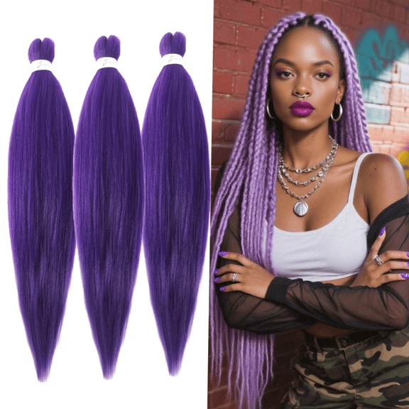 Pre stretched Braiding Hair 24 Inch Purple Braiding Hair Extensions Yaki Braids Hair Hot Water Setting Synthetic Hair Colored Braiding Hair Crochet Hair