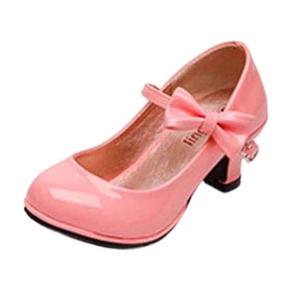 ZACPNCV Girls Mary Jane Heels Solid Color Bow Low Block Heel Comfort Dress Shoes For Dance Performance