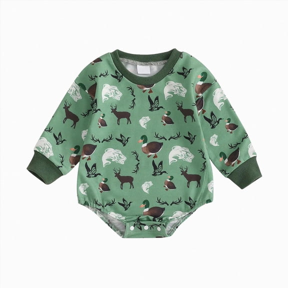 CAUYDY Preemie Boy Photoshoot Outfits Baby Clothing 3 6 9 12 18 24 Months Newborn Long Sleeved Sleepers Infant Boys Comfy Romper Fall Winter Bodysuit Green for Sizes 0-3 Months