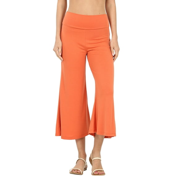 Womens Knit Capri Culottes Gaucho Wide Leg Pants 