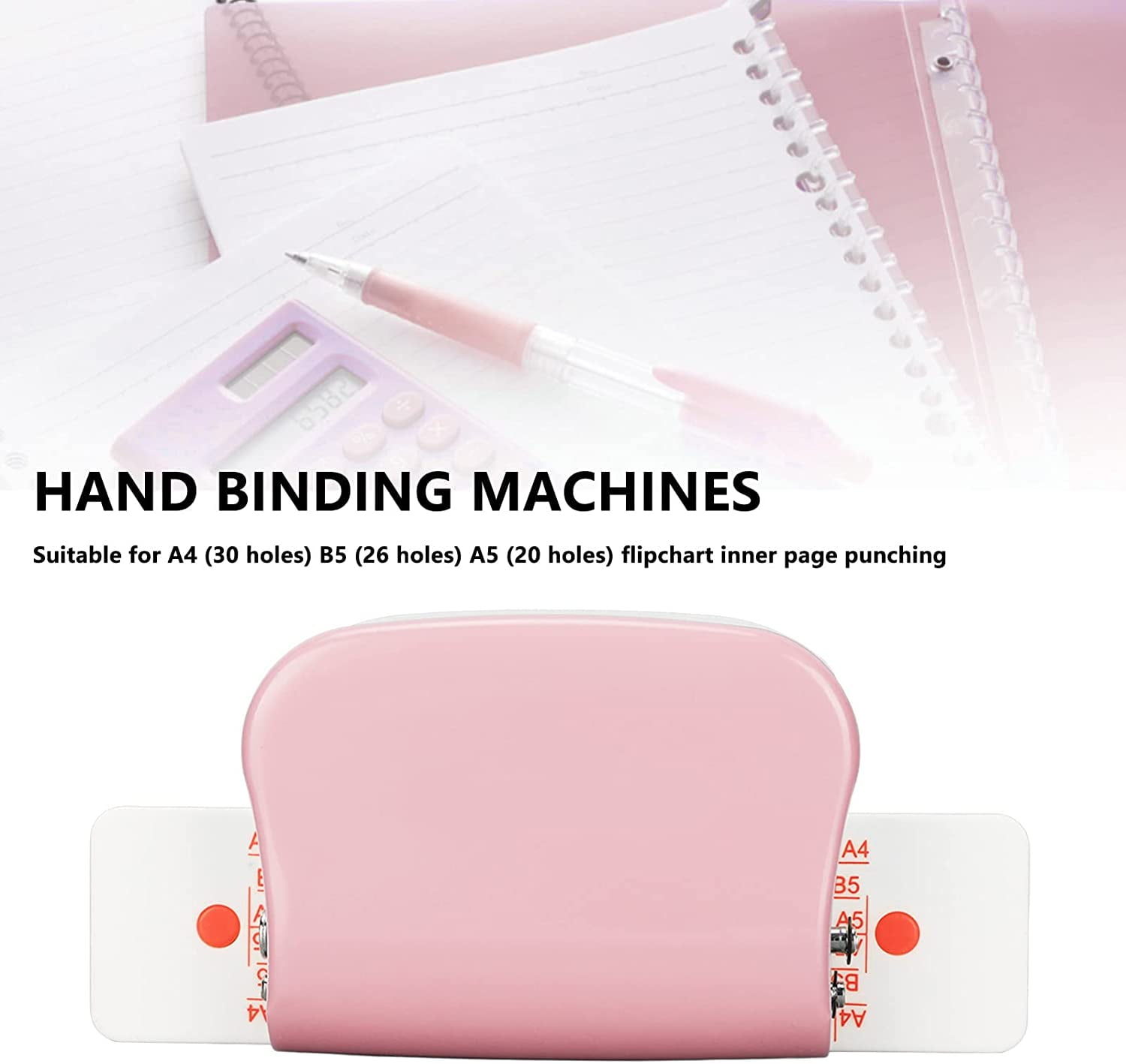 ABCISI Binding Machines, Mini Manual Multipurpose 6 Holes Cinch Book Binding Machine, Coil Binding Machine for Home Office(Pink)