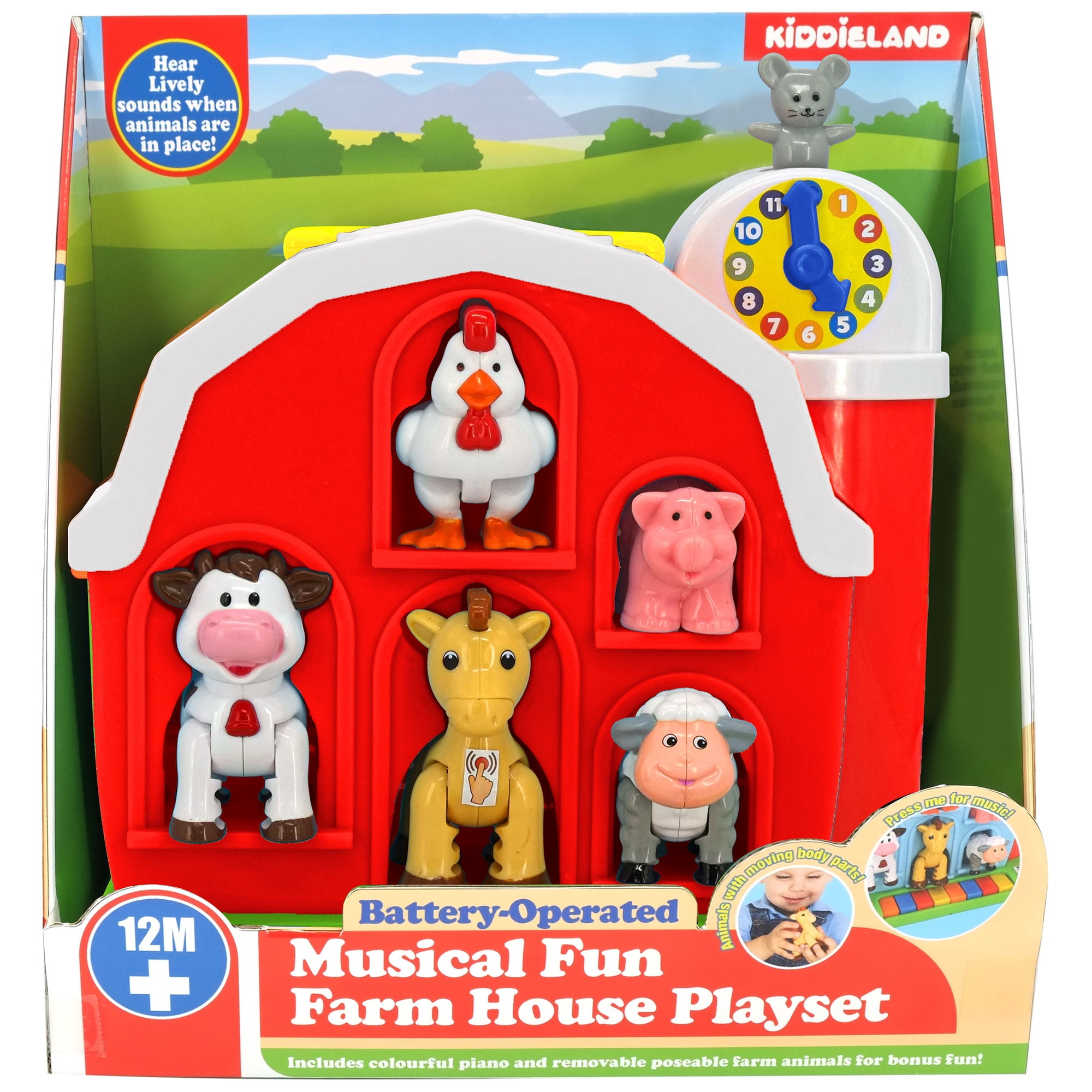 Kiddieland: Musical Fun - Farm House Playset - Interactive Red Barn Piano Toy, 5 Removable Animal Figurines, Lively Sounds Play, Kids-Toddler 12mo+