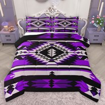 Homewish Aztec Pattern Bedding Comforter Set,Bohemain Gemetric Rhombus Twin Comforter Sets,Purple Black White Bedding Set For Men Women,Super Cozy Room Decor Reversible,2-Piece