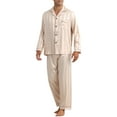 thumbnail image 4 of INSPIRE CHIC Men's 2 Pieces Satin Long Sleeve Striped Button Down Casual Pajamas Set M Champagne, 4 of 6