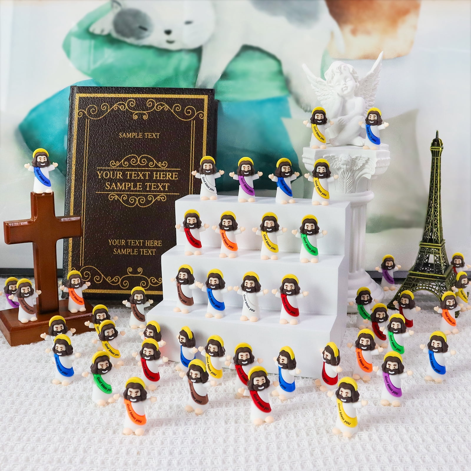 100PCS Multicolor Mini Jesus Figurines - Christian Decorations Featuring 'God Bless You, ' Perfect For Jesus Challenge, Social Media Games, Party Props, And Religious Favors Easter Gift