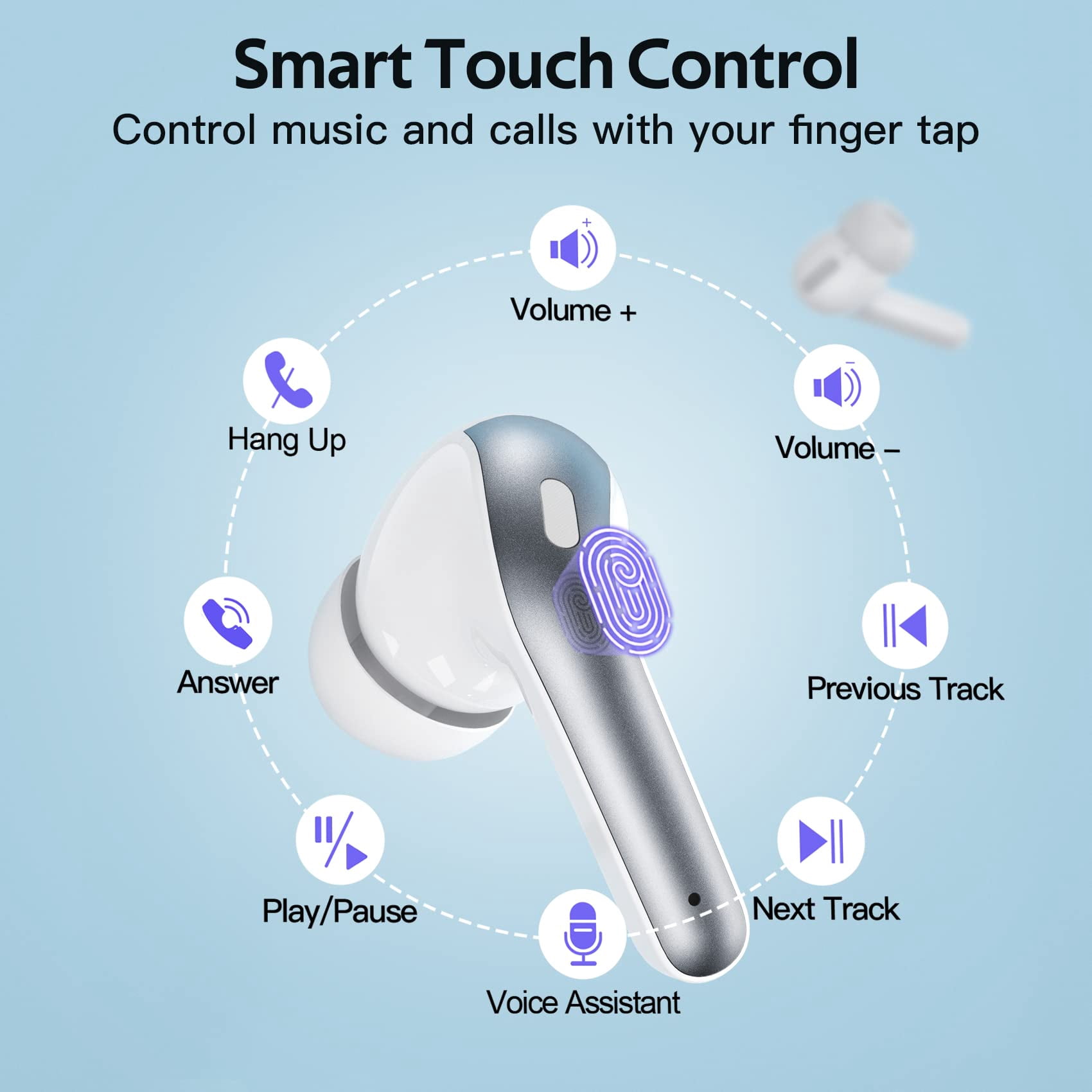 TAGRY Bluetooth Headphones True Wireless Earbuds 60H Playback LED Power Display Earphones with Wireless Charging Case IPX5 Waterproof in-Ear Ear buds with Mic for TV Smart Phone Laptop Computer Sport